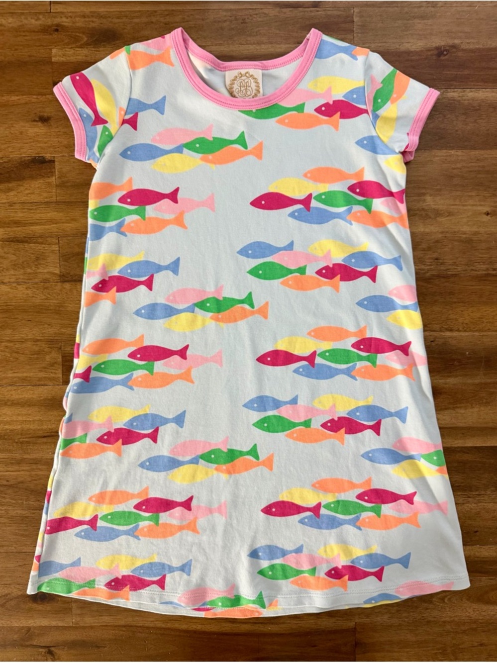 The Beaufort Bonnet Company Girls French Leaves Fishies Polly Play Dress 12 Blue
